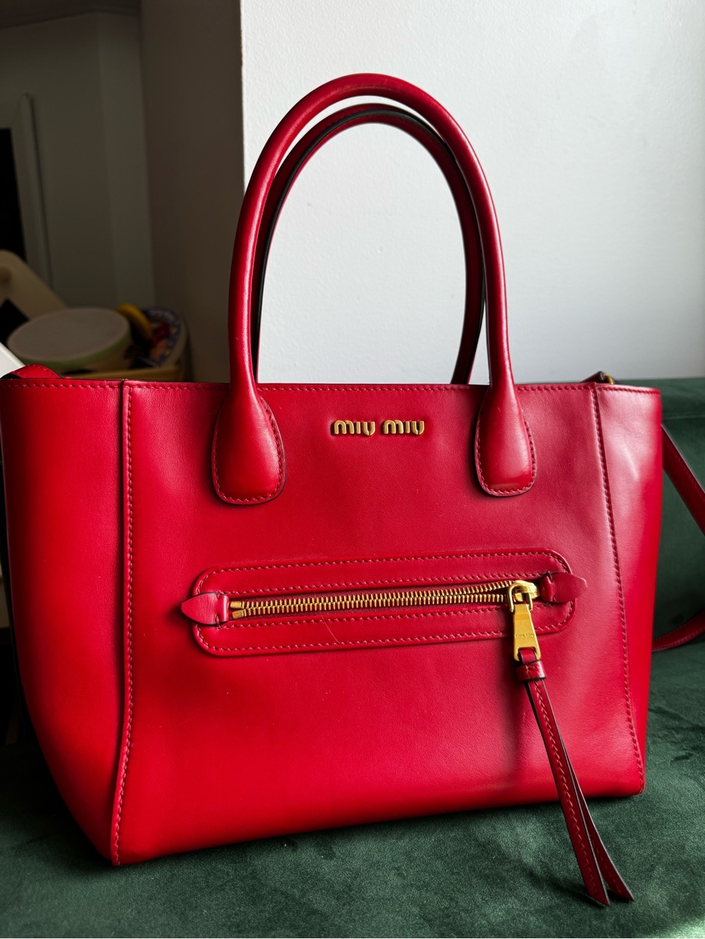 Miu Miu Red Leather Tote with Gold Hardware